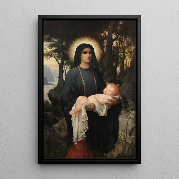 Virgin Mary with Child Jesus - Fernand Lematte — framed artwork on a wall