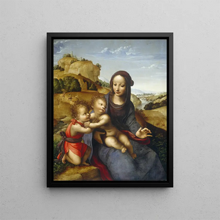 The Virgin and Child with the Little Saint John - Fernando Yáñez de la Almedina — framed artwork on a wall