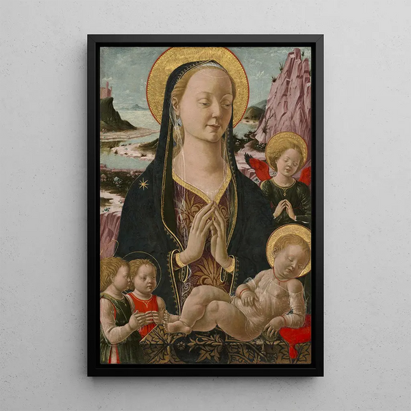 Virgin and Child with Angels - Ferrarese 15th Century — framed artwork on a wall