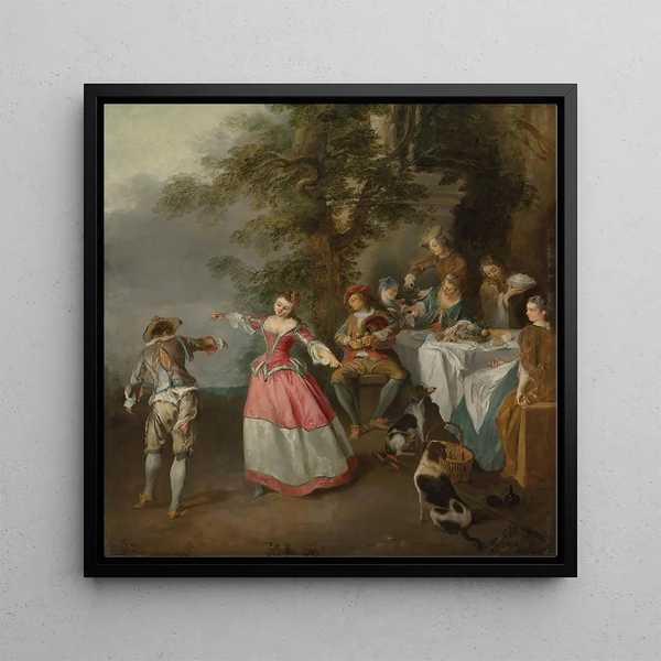Fête champêtre avec un couple dansant - Nicolas Lancret — framed artwork on a wall