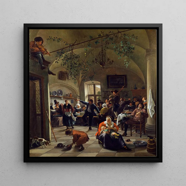 Celebration in an Inn - Jan Steen — framed artwork on a wall