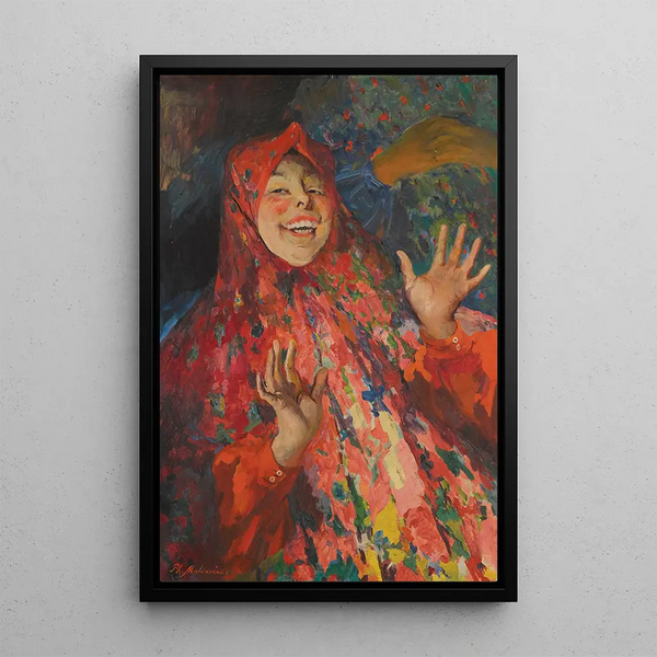Young girl laughing - Filipp Malyavin — framed artwork on a wall