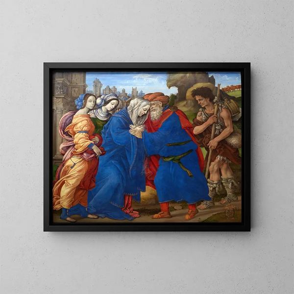 La rencontre de Joachim et Anne aux portes dorées de Jérusalem - Filippino Lippi — framed artwork on a wall