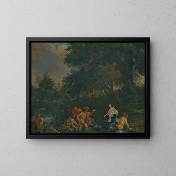 Latone and the Lycians - Filippo Lauri — framed artwork on a wall