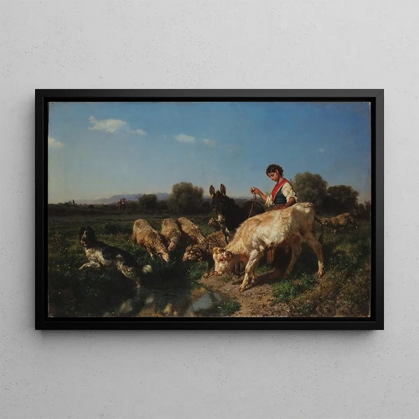 L'Abreuvée - Filippo Palizzi — framed artwork on a wall