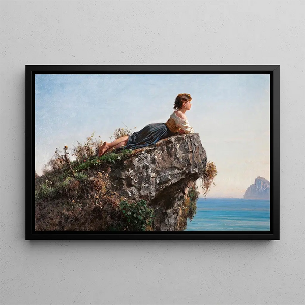 La Jeune Fille sur le Rocher à Sorrente - Filippo Palizzi — framed artwork on a wall