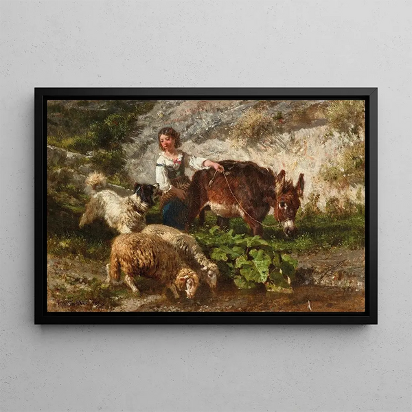 La Jeune Bergère - Filippo Palizzi — framed artwork on a wall