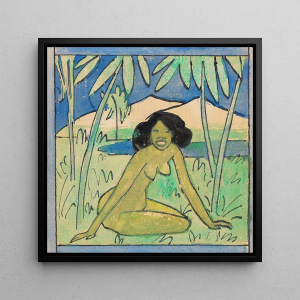 Girl crouching - Otto Mueller — framed artwork on a wall
