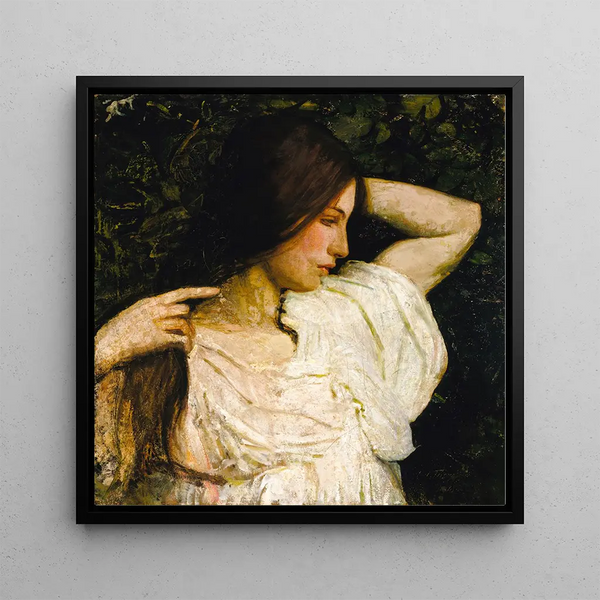 Girl arranging her hair - Abbott Handerson Thayer — framed artwork on a wall