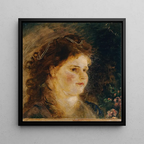 Girl with a Pearl Necklace in the Hair - Anton Romako — framed artwork on a wall