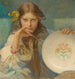 Girl with a Folk Pattern Plate - Alphonse Mucha — artwork view