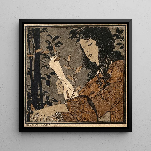 Girl reading - Koloman Moser — framed artwork on a wall
