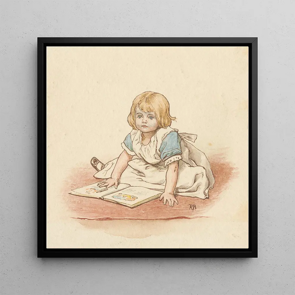 Girl reading a picture book - Robert Barnes — framed artwork on a wall
