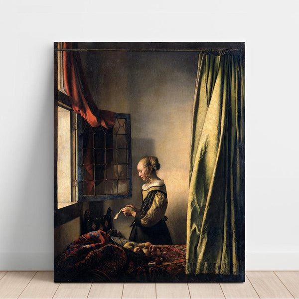 Reproduction of the painting of a girl reading a letter near an open window - Johannes Vermeer