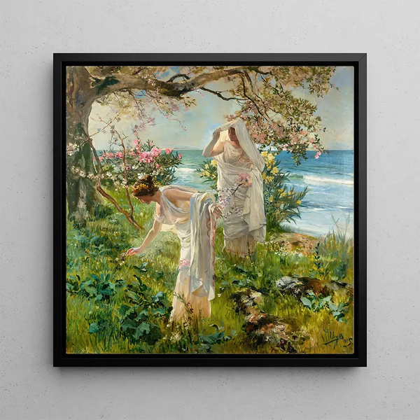 Greek girls on the shore - Joaquín Sorolla — framed artwork on a wall