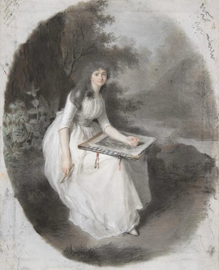 Portrait of a young woman sitting drawing under a tree late 18th - 19th century - Firmin Massot — artwork view