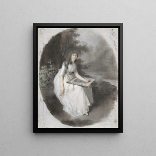 Portrait of a young woman sitting drawing under a tree late 18th - 19th century - Firmin Massot — framed artwork on a wall