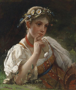 a girl in traditional costume with a flower crown - Firs Sergejevitch Zhuravlev — artwork view