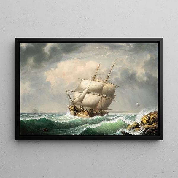 Brick off the coast of Maine - Fitz Henry Lane — framed artwork on a wall
