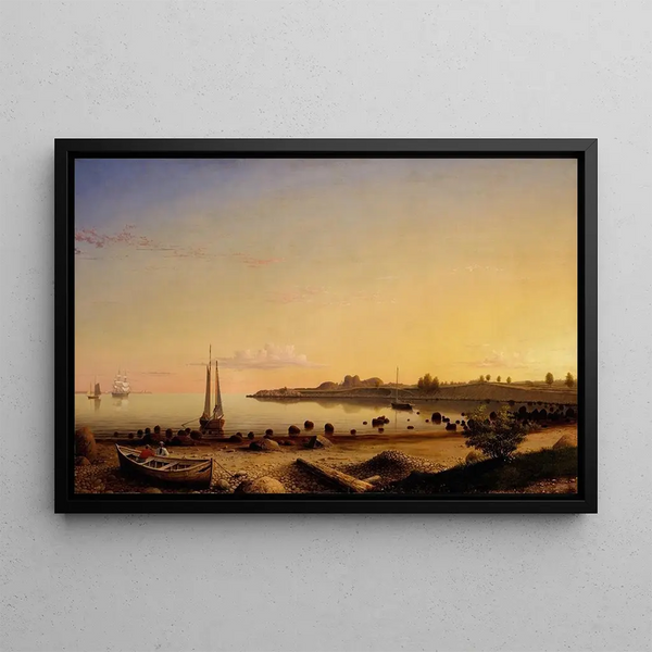 Fort de scène à travers le port de Gloucester - Fitz Henry Lane — framed artwork on a wall