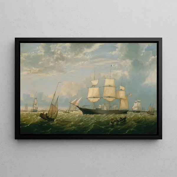 L'État doré entering the port of New York - Fitz Henry Lane — framed artwork on a wall