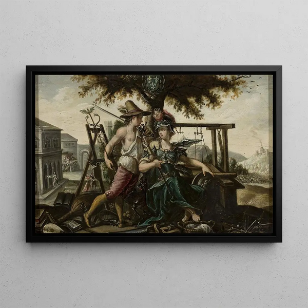 Allegory of France with Athena and Hermes - Flemish painter — framed artwork on a wall