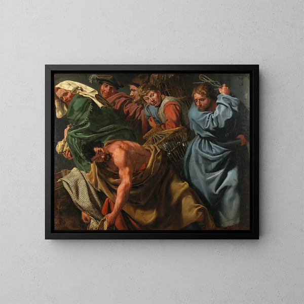 The Christ expelling the merchants from the Temple - Flemish School — framed artwork on a wall