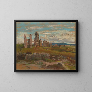 L'Aqua Claudia in the Roman countryside - Félix-Hippolyte Lanoë — framed artwork on a wall