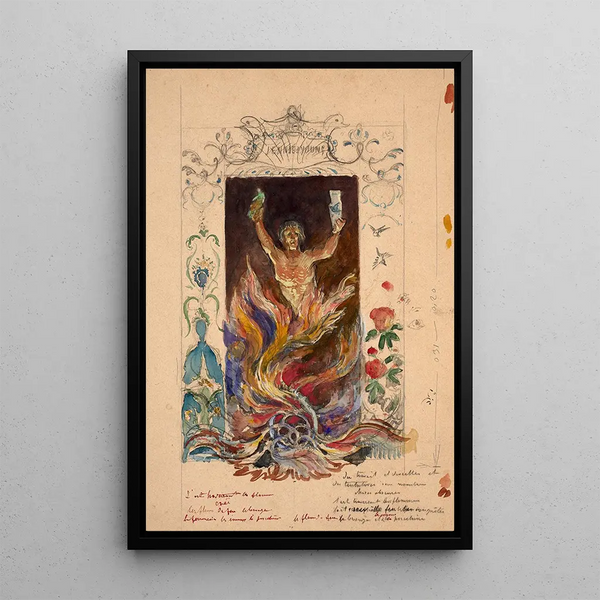 Allegory of the arts of fire in a hearth - Félix Bracquemond — framed artwork on a wall