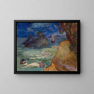 a couple embracing in a marine landscape - Félix Bracquemond — framed artwork on a wall