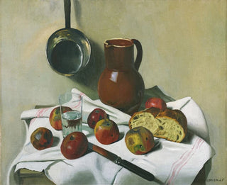 apples, pitcher, water glass, and tin casserole - Félix Vallotton — artwork view
