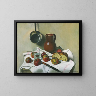 apples, pitcher, water glass, and tin casserole - Félix Vallotton — framed artwork on a wall