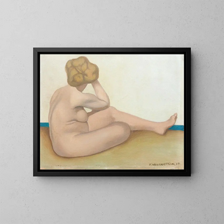 Seated Bathing Woman on the Sand - Félix Vallotton — framed artwork on a wall