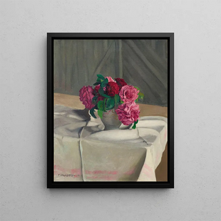 Roses in a Sugar Bowl White - Félix Vallotton — framed artwork on a wall