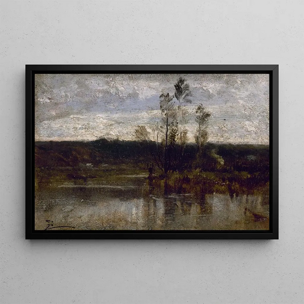 Riverbank Painting - Félix Ziem — framed artwork on a wall