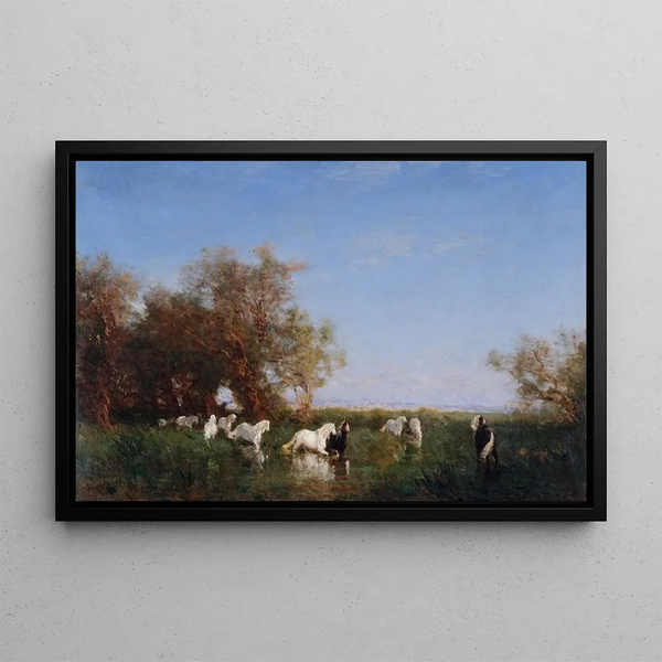 Horses sauvages en Camargue - Félix Ziem — framed artwork on a wall