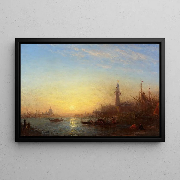 Sunset on Esclavons Quay Venice - Félix Ziem — framed artwork on a wall