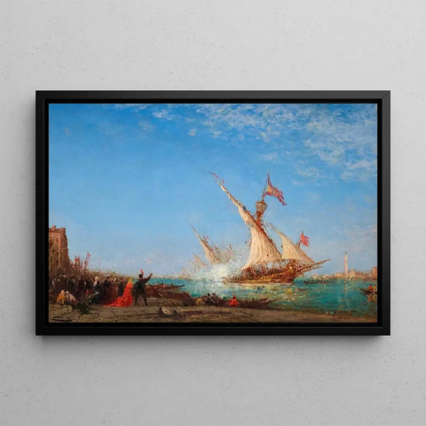 Cannon shot, Venice, festival day - Félix Ziem — framed artwork on a wall