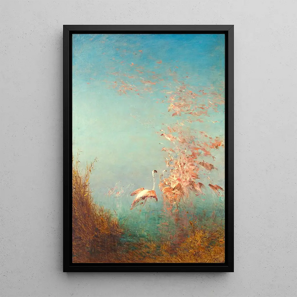 Envol de flamants roses étang de Vaccarès - Félix Ziem — framed artwork on a wall