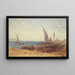 Fishermen and boats by the water's edge - Félix Ziem — framed artwork on a wall