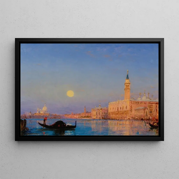 Gondola scene in front of the Grand Canal, Venice - Félix Ziem — framed artwork on a wall