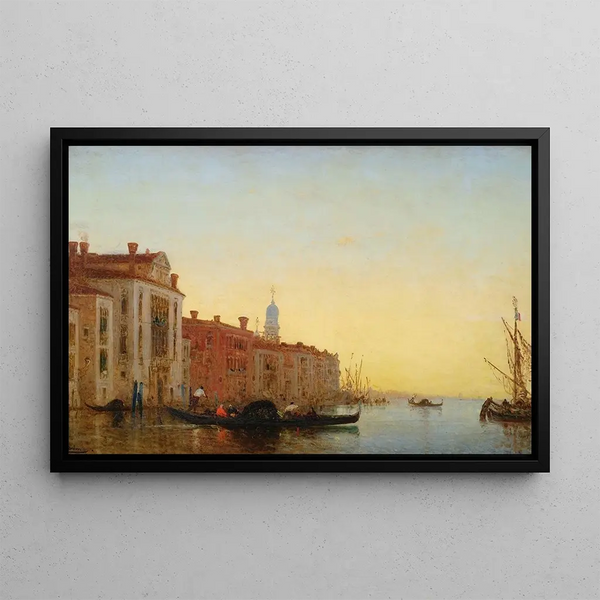 Gondola crossing the entrance of the Grand Canal - Félix Ziem — framed artwork on a wall