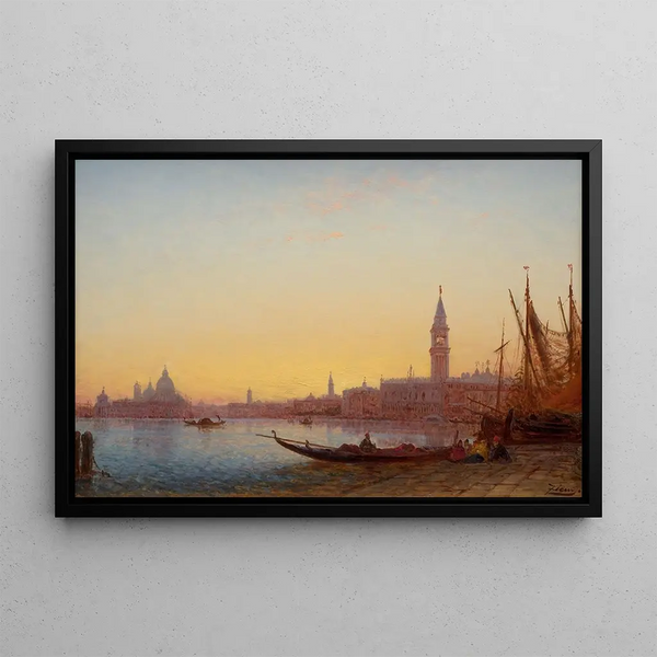 Gondolas in the Grand Canal in Venice - Félix Ziem — framed artwork on a wall