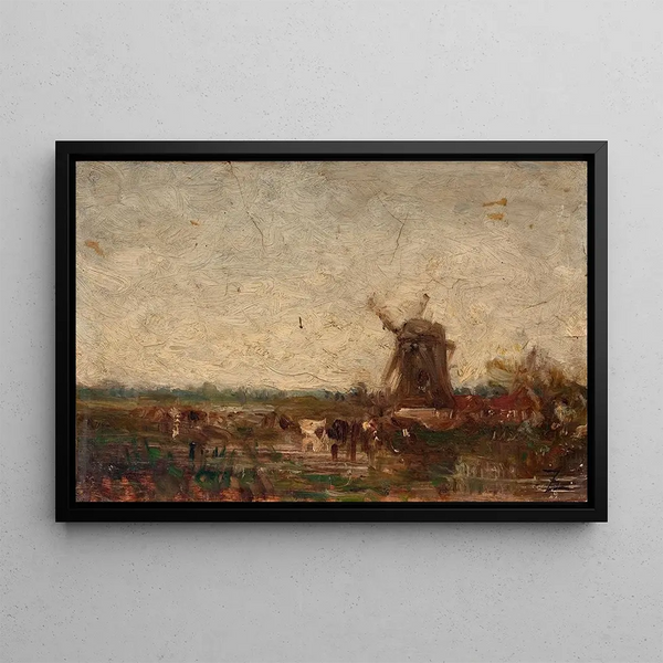 Holland Painting, the mill - Félix Ziem — framed artwork on a wall