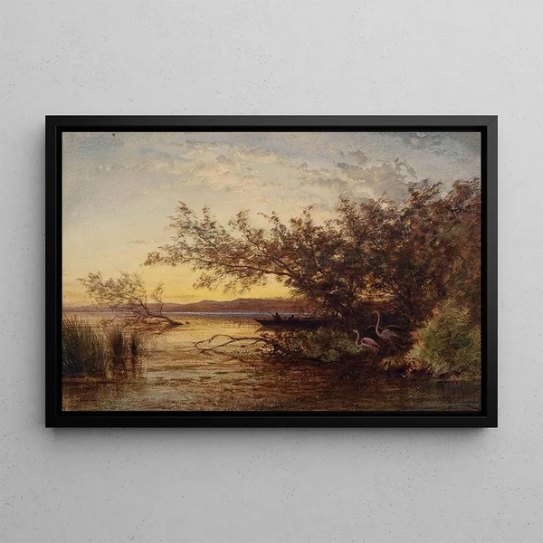 La Camargue Coucher de soleil - Félix Ziem — framed artwork on a wall