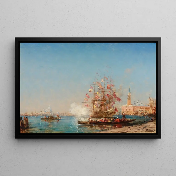 La Fête de l'Assomption à Venise, le coup de canon - Félix Ziem — framed artwork on a wall