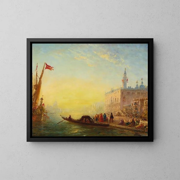 La gondole au quai des Esclavons - Félix Ziem — framed artwork on a wall