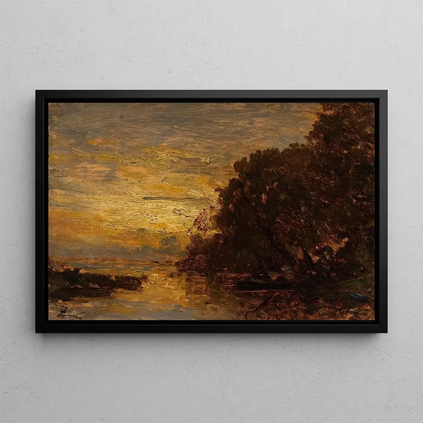 La Seine à Billancourt, sunset - Félix Ziem — framed artwork on a wall