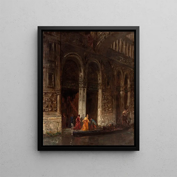 La sortie du Palais des Doges sous le pont des Soupirs - Félix Ziem — framed artwork on a wall