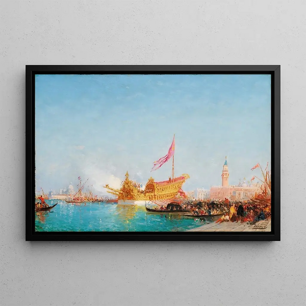 The Bucentaure seen from the Esclavons quay, Venice - Félix Ziem — framed artwork on a wall